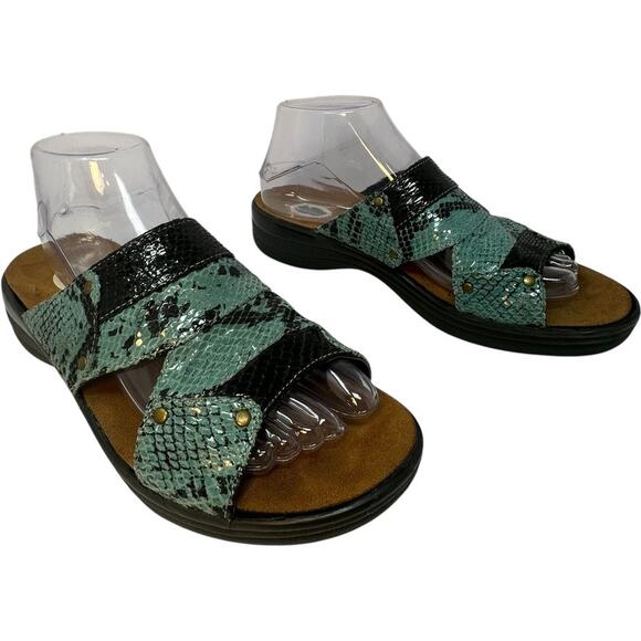 Dr. Comfort Karen Slide Sandals Sz 9 Turquoise Snake Skin Orthotic Comfort Shoes - Picture 1 of 11